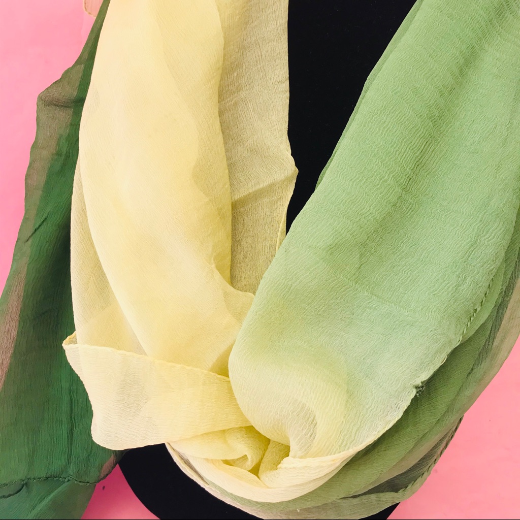 Vintage GreenYellow Silk Scarf